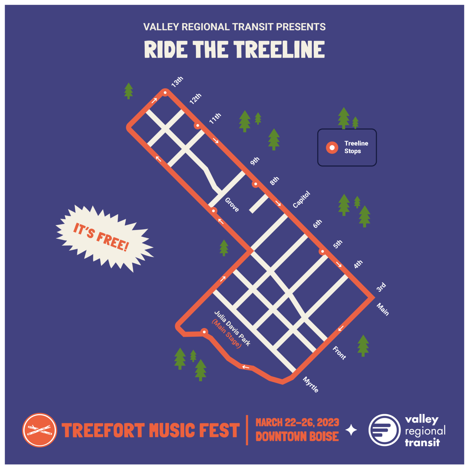 Treeline Bus Shuttle During Treefort Valley Regional Transit